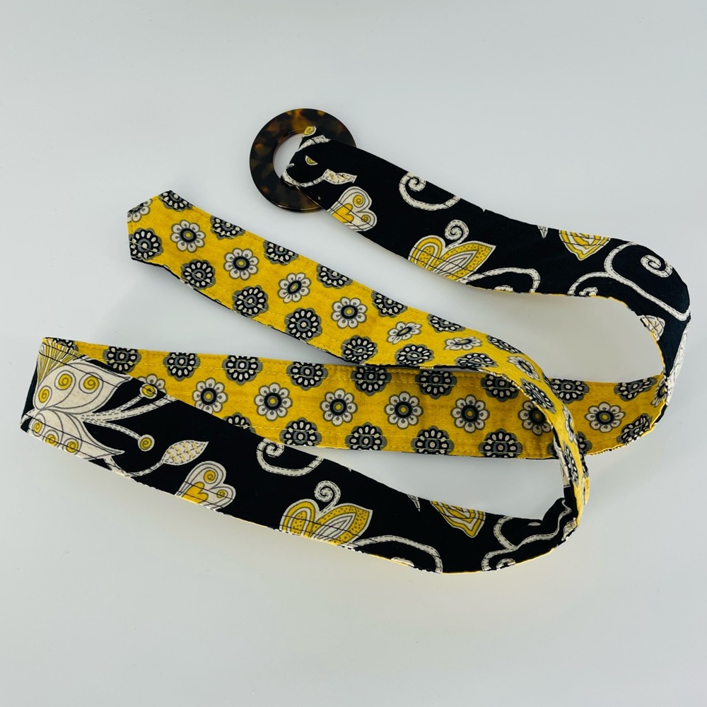 Vera Bradley Reversible Yellow Bird Pattern Fabric O-Ring Belt, Yellow/Black